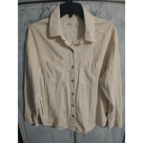 Hollister Corduroy Button Down Top Cream Color Xs - Picture 3 of 10